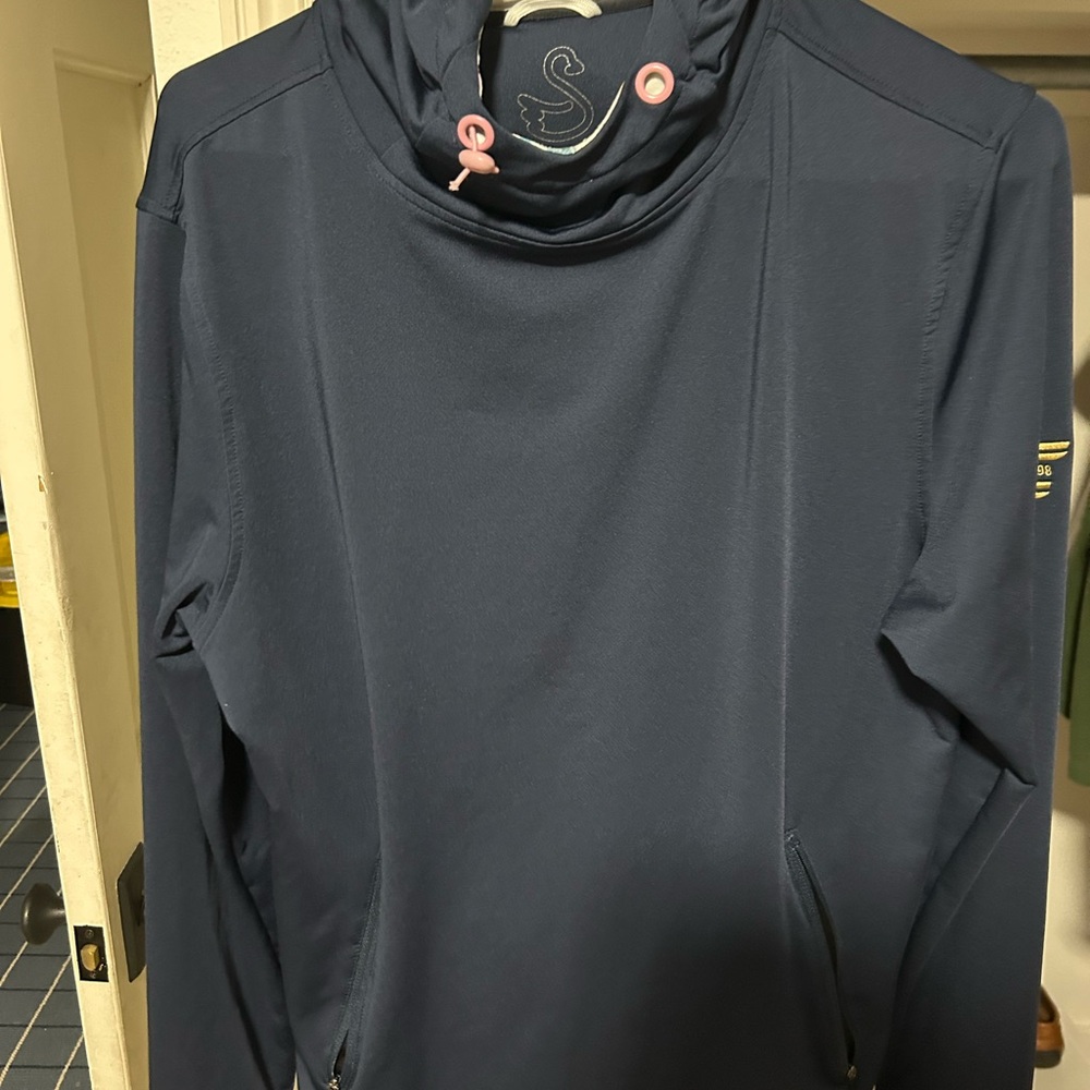 Navy Blue Pullover Hoodie with Pink Accents